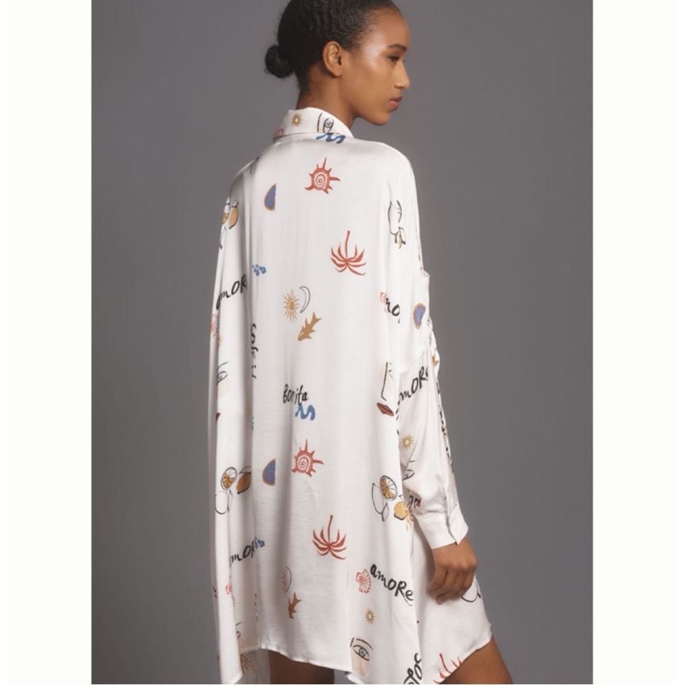 ❌Sold - 🇪🇸🌴☀️ Anthropologie Long-Sleeve Printed Mini Shirt Dress Corey Lynn - Picture 3 of 13